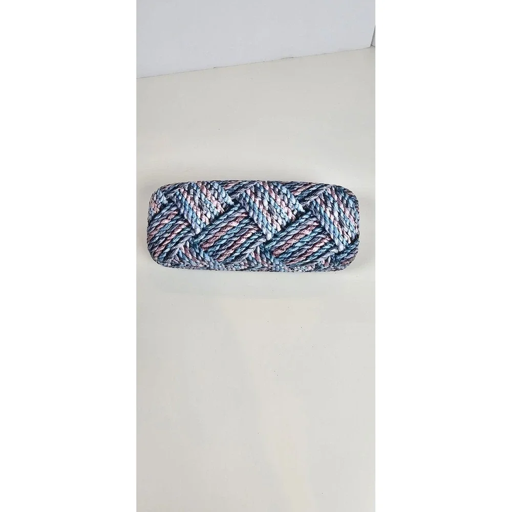 Hard‎ Shell Eyeglass Case Woven Print Blue Pink Purple Velvet Lined
